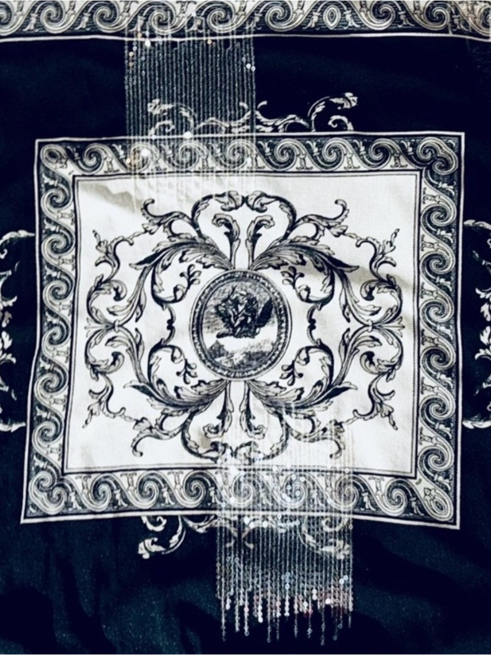 SALE! Alfani Black and White Flowing Baroque Print Blouse with a hint of sparkle